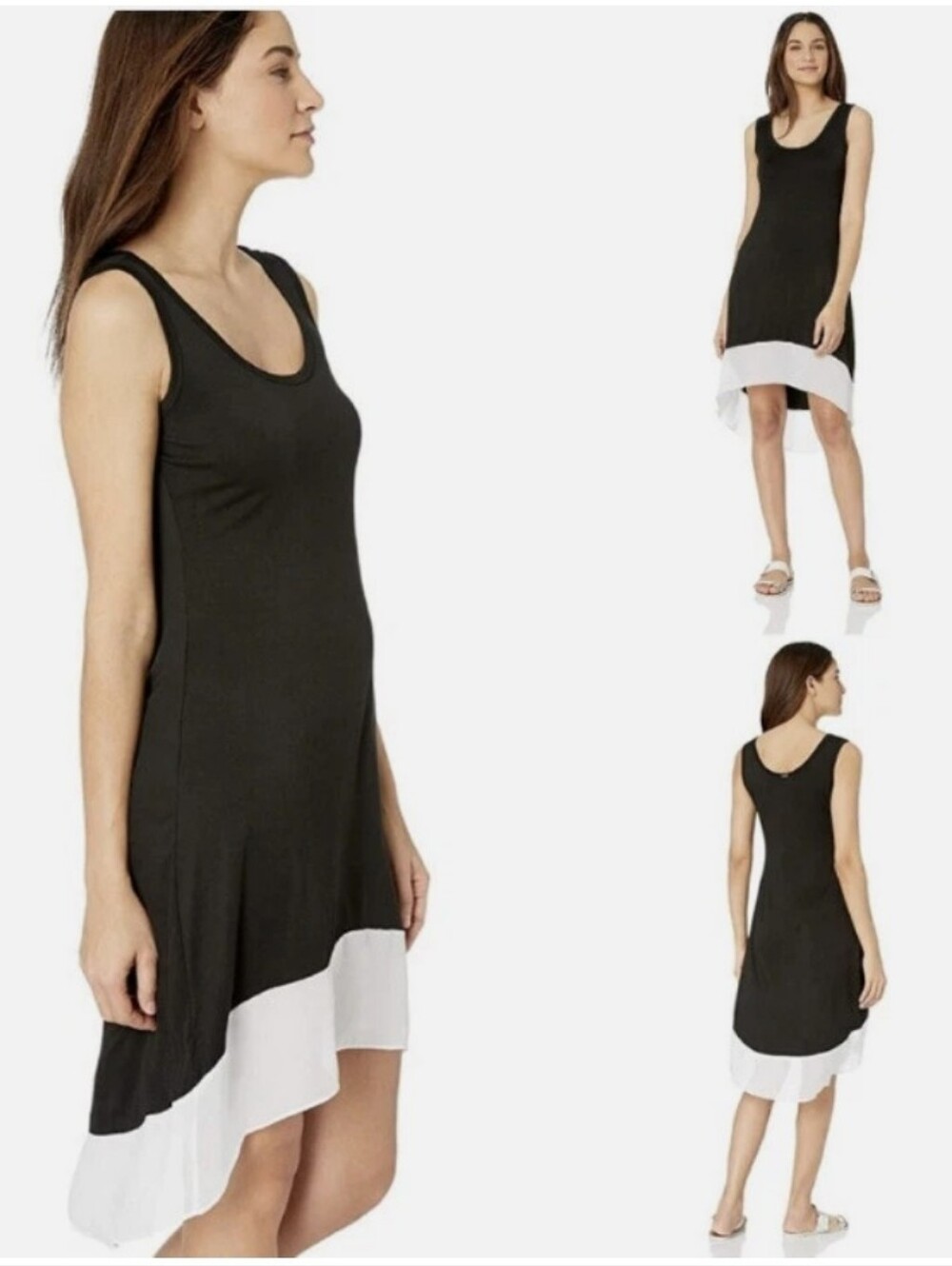 Calvin Klein Asymetrical Hem Sleeveless Dress feat. B&W Colorblock Design - Picture 2 of 11